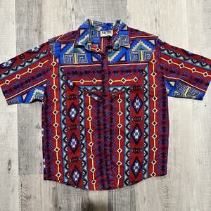 Rafter JX Western Aztec Cowboy Shirt Multicolor Southwestern Rodeo Mens Size M